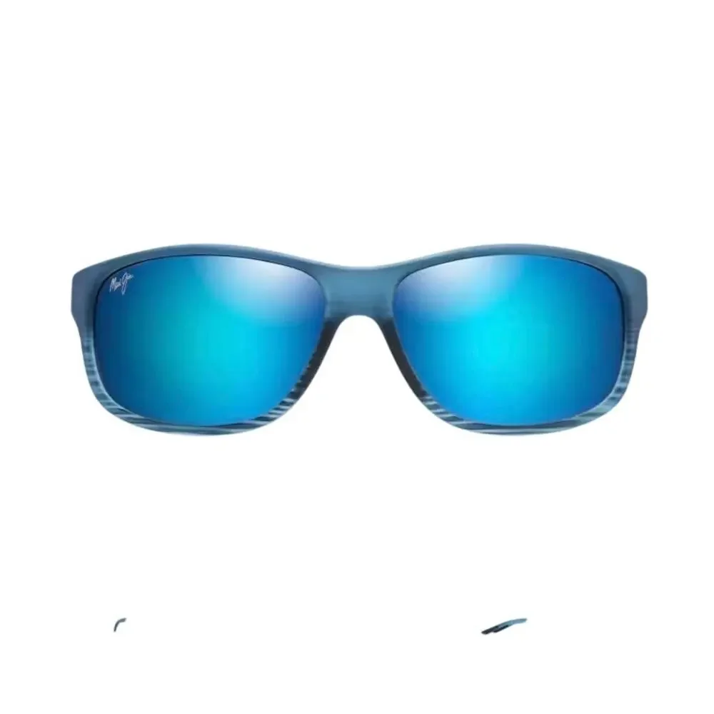 Maui Jim Kaiwi Channel Blue Black Stripe Blue Hawaii Polarized Wrap Sunglasses